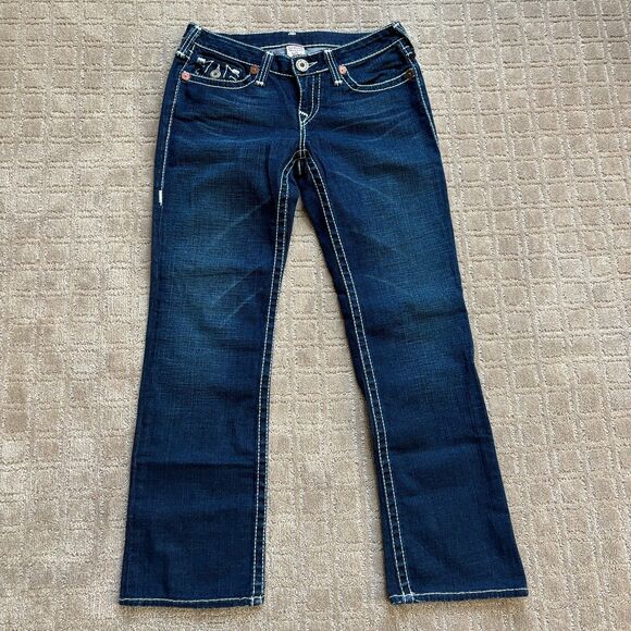 True Religion Billy Heritage Big T Jeans Women's Sz 29 Blue Dark Wash Denim USA - Picture 1 of 13